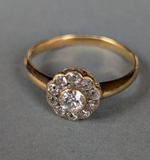 VICTORIAN 18CT GOLD DAISY DIAMOND CLUSTER RING 045CT - ADDITIONAL PHOTO 1