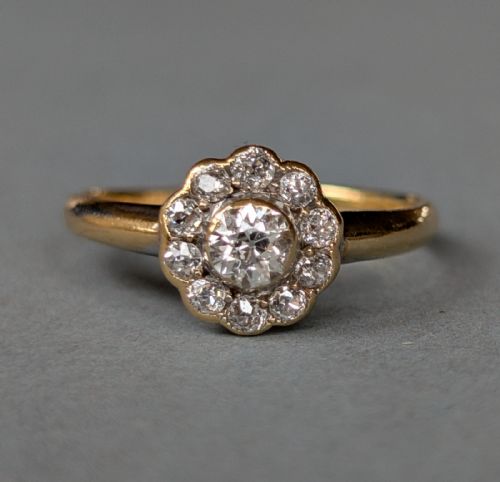 VICTORIAN 18CT GOLD DAISY DIAMOND CLUSTER RING 045CT - ADDITIONAL PHOTO 5