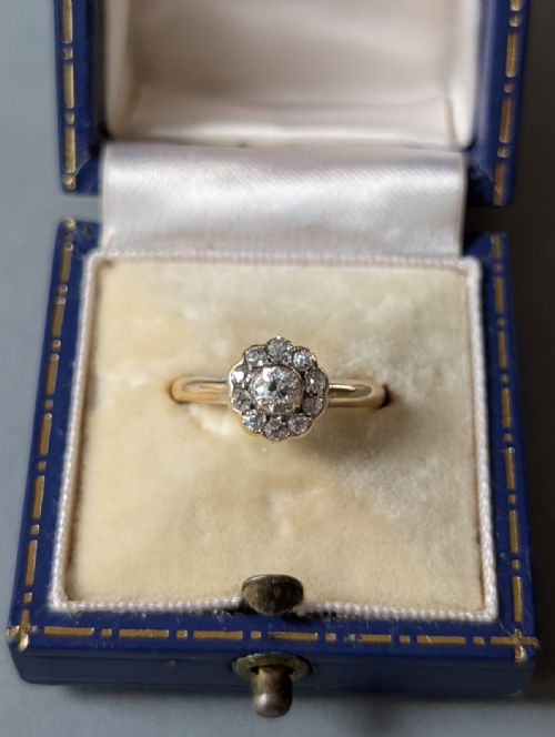 VICTORIAN 18CT GOLD DAISY DIAMOND CLUSTER RING 045CT - ADDITIONAL PHOTO 6