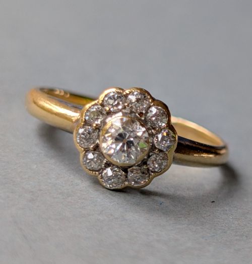 VICTORIAN 18CT GOLD DAISY DIAMOND CLUSTER RING 045CT - ADDITIONAL PHOTO 9
