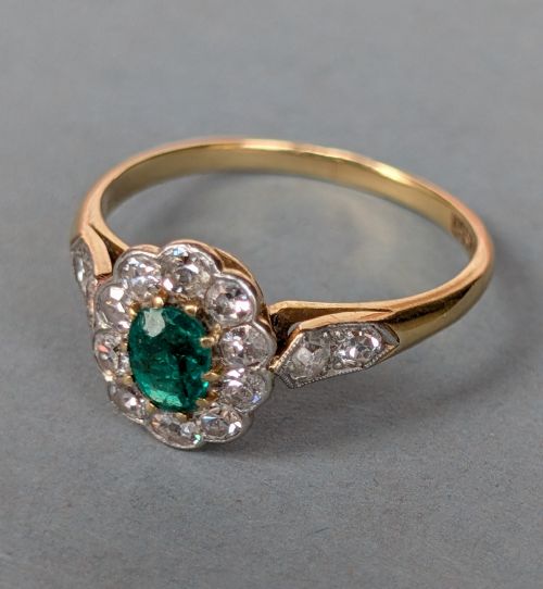 ANTIQUE EDWARDIAN 18CT GOLD EMERALD DIAMOND RING - ADDITIONAL PHOTO 1