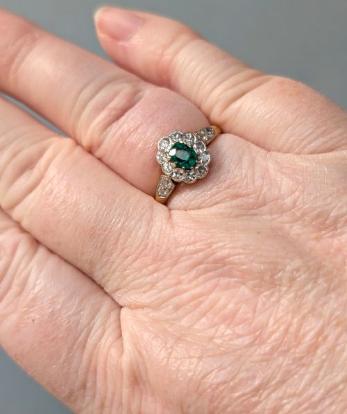 ANTIQUE EDWARDIAN 18CT GOLD EMERALD DIAMOND RING - ADDITIONAL PHOTO 5