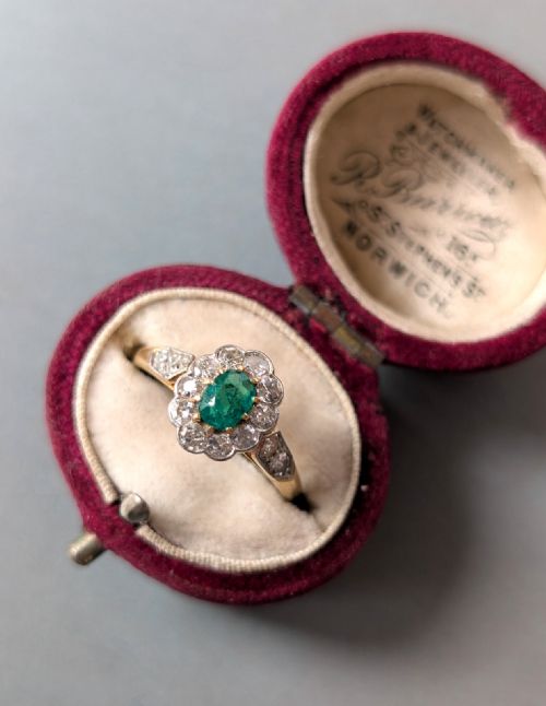 ANTIQUE EDWARDIAN 18CT GOLD EMERALD DIAMOND RING - ADDITIONAL PHOTO 6