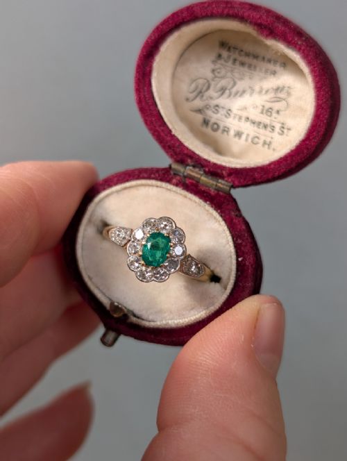 ANTIQUE EDWARDIAN 18CT GOLD EMERALD DIAMOND RING - ADDITIONAL PHOTO 7