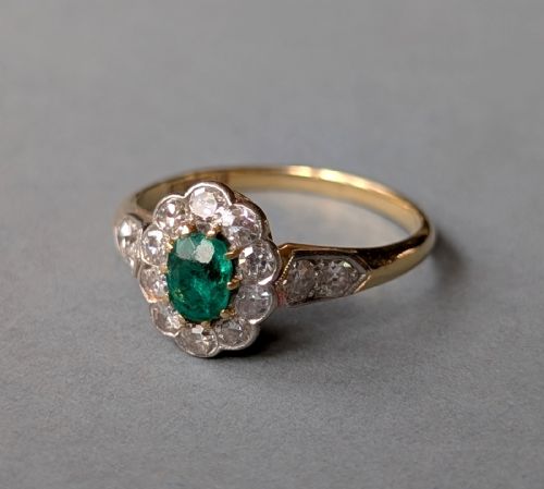 ANTIQUE EDWARDIAN 18CT GOLD EMERALD DIAMOND RING - ADDITIONAL PHOTO 8