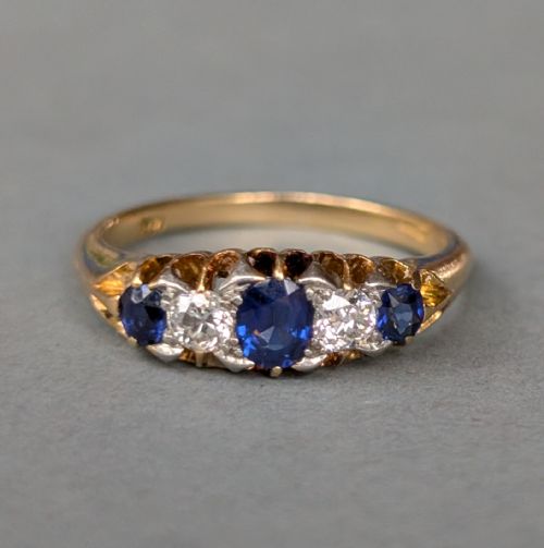 ANTIQUE 18CT GOLD SAPPHIRE DIAMOND RING - ADDITIONAL PHOTO 1