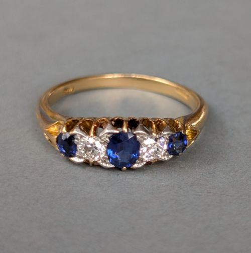 ANTIQUE 18CT GOLD SAPPHIRE DIAMOND RING - ADDITIONAL PHOTO 2