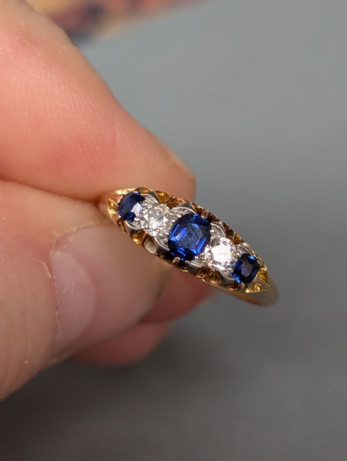 ANTIQUE 18CT GOLD SAPPHIRE DIAMOND RING - ADDITIONAL PHOTO 3