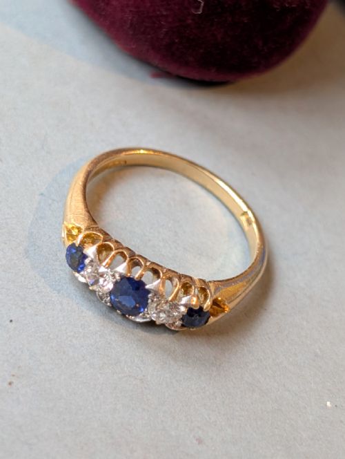 ANTIQUE 18CT GOLD SAPPHIRE DIAMOND RING - ADDITIONAL PHOTO 4
