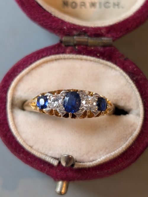 ANTIQUE 18CT GOLD SAPPHIRE DIAMOND RING - ADDITIONAL PHOTO 6