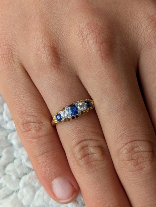 ANTIQUE 18CT GOLD SAPPHIRE DIAMOND RING - ADDITIONAL PHOTO 7