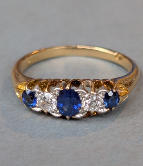 ANTIQUE 18CT GOLD SAPPHIRE DIAMOND RING - ADDITIONAL PHOTO 8