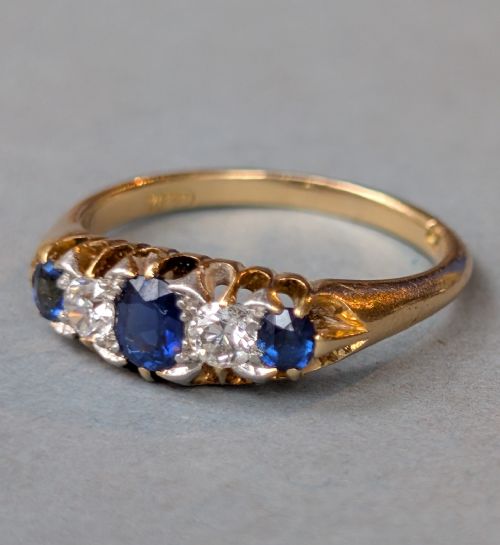 ANTIQUE 18CT GOLD SAPPHIRE DIAMOND RING - ADDITIONAL PHOTO 9