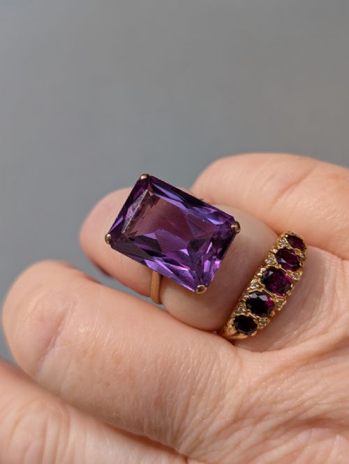 ANTIQUE 9CT ROSE GOLD SYNTHETIC COLOUR CHANGE SAPPHIRE RING - ADDITIONAL PHOTO 4