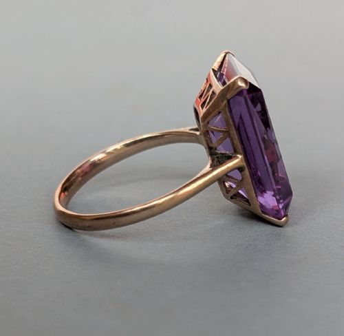 ANTIQUE 9CT ROSE GOLD SYNTHETIC COLOUR CHANGE SAPPHIRE RING - ADDITIONAL PHOTO 6