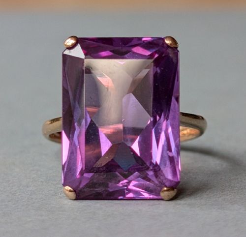 ANTIQUE 9CT ROSE GOLD SYNTHETIC COLOUR CHANGE SAPPHIRE RING - ADDITIONAL PHOTO 8