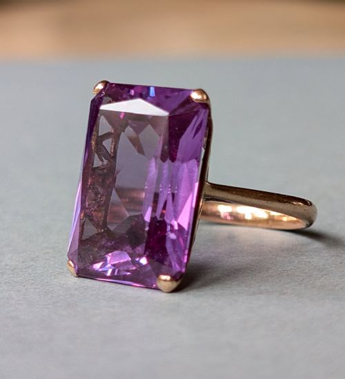 ANTIQUE 9CT ROSE GOLD SYNTHETIC COLOUR CHANGE SAPPHIRE RING - ADDITIONAL PHOTO 9