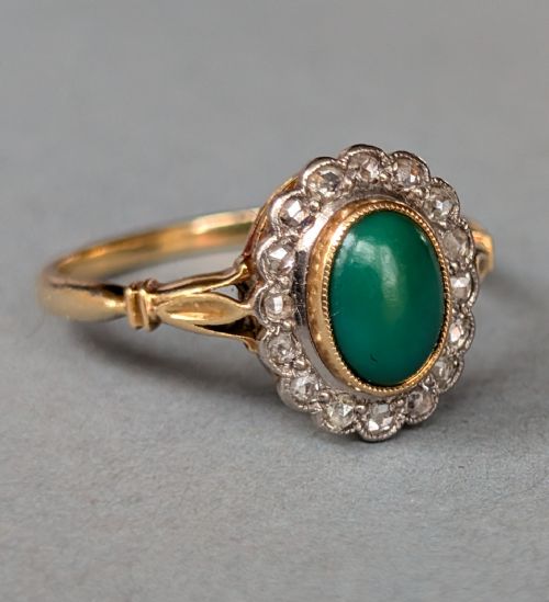 ANTIQUE 18CT GOLD TURQUOISE DIAMOND RING - ADDITIONAL PHOTO 1