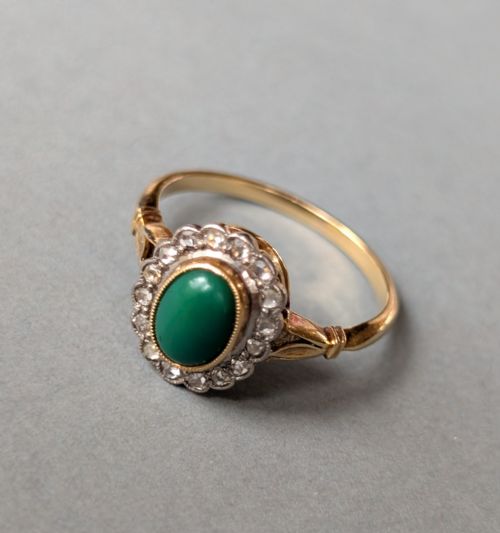 ANTIQUE 18CT GOLD TURQUOISE DIAMOND RING - ADDITIONAL PHOTO 4