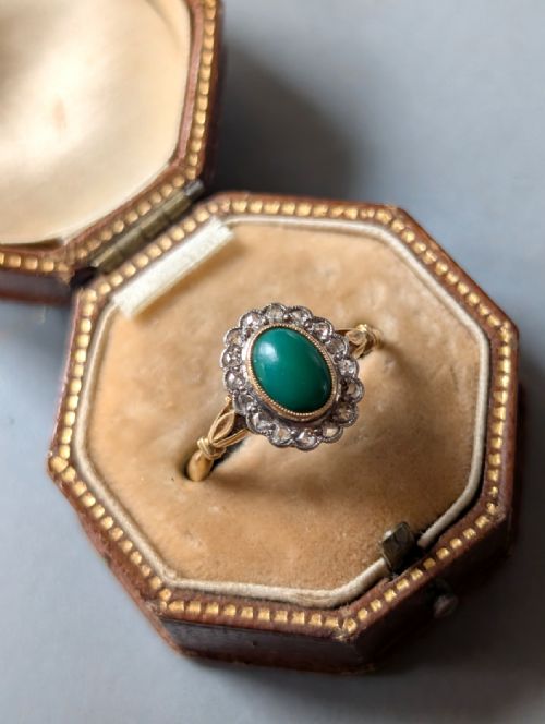 ANTIQUE 18CT GOLD TURQUOISE DIAMOND RING - ADDITIONAL PHOTO 6