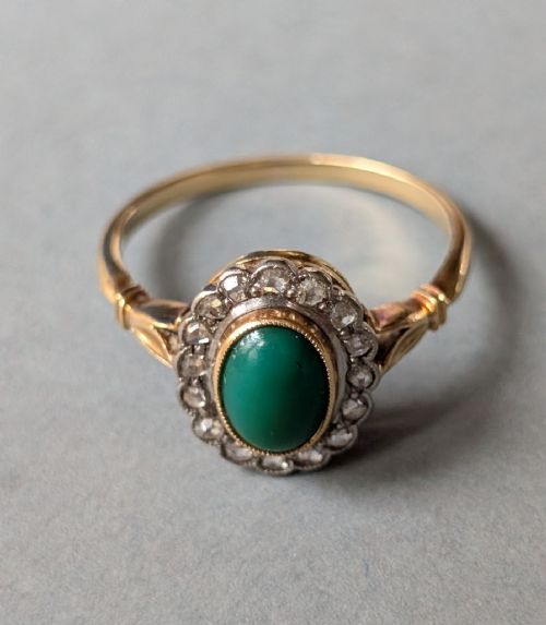 ANTIQUE 18CT GOLD TURQUOISE DIAMOND RING - ADDITIONAL PHOTO 7