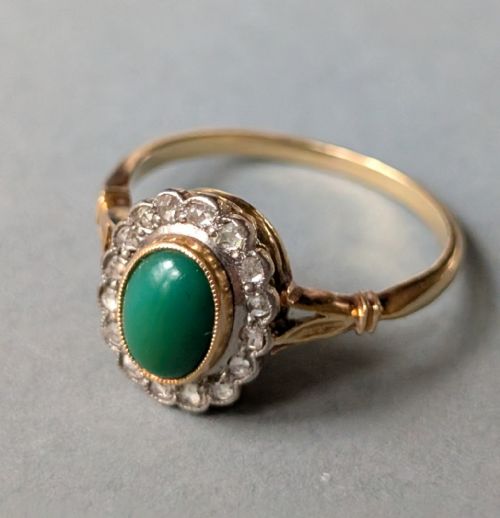 ANTIQUE 18CT GOLD TURQUOISE DIAMOND RING - ADDITIONAL PHOTO 8