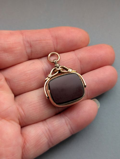 ANTIQUE 9CT GOLD SPINNING FOB BLOODSTONE CARNELIAN - ADDITIONAL PHOTO 5