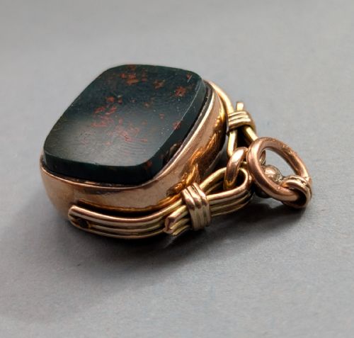 ANTIQUE 9CT GOLD SPINNING FOB BLOODSTONE CARNELIAN - ADDITIONAL PHOTO 7