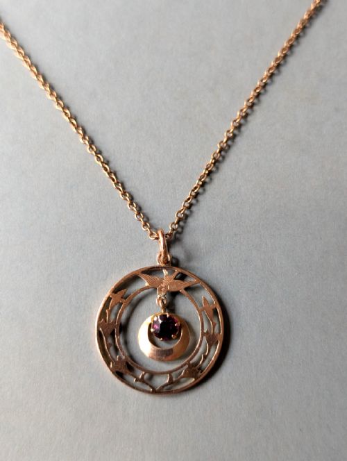 VICTORIAN 9CT ROSE GOLD ALMANDINE GARNET BIRD PENDANT AND CHAIN - ADDITIONAL PHOTO 8