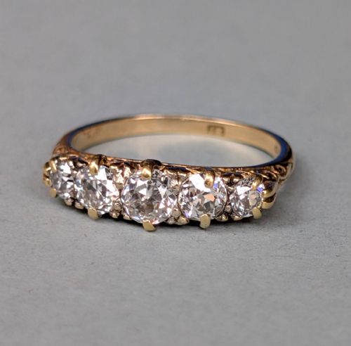 SUPERB VICTORIAN 18CT GOLD DIAMOND FIVE STONE RING - ADDITIONAL PHOTO 2