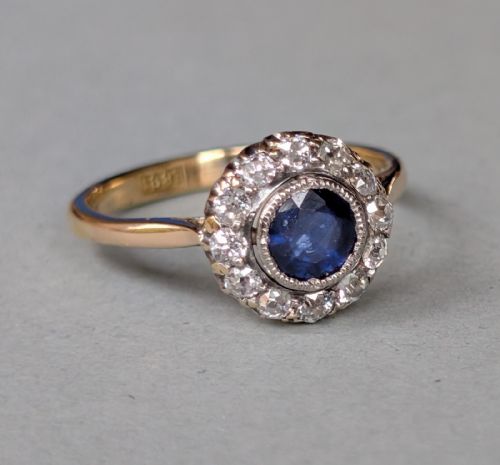VICTORIAN 18CT GOLD SAPPHIRE DIAMOND DAISY RING - ADDITIONAL PHOTO 2