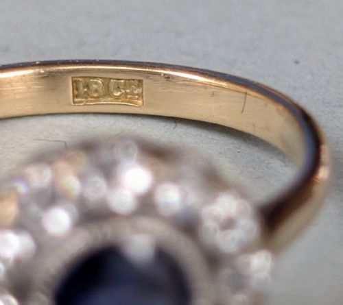VICTORIAN 18CT GOLD SAPPHIRE DIAMOND DAISY RING - ADDITIONAL PHOTO 3