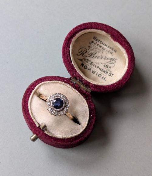 VICTORIAN 18CT GOLD SAPPHIRE DIAMOND DAISY RING - ADDITIONAL PHOTO 5