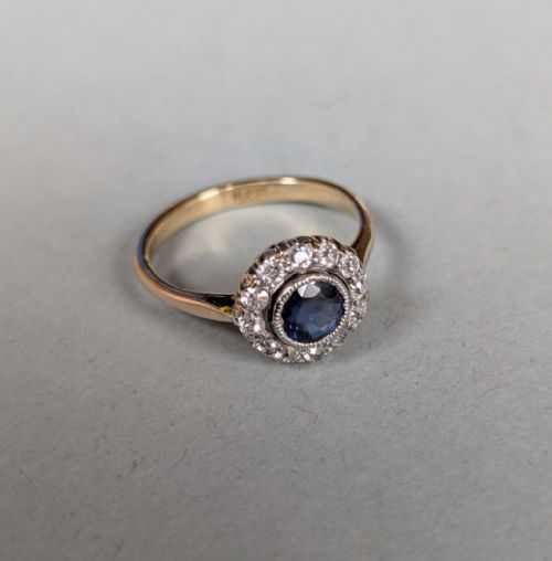 VICTORIAN 18CT GOLD SAPPHIRE DIAMOND DAISY RING - ADDITIONAL PHOTO 6