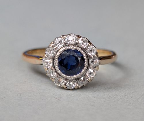 VICTORIAN 18CT GOLD SAPPHIRE DIAMOND DAISY RING - ADDITIONAL PHOTO 7