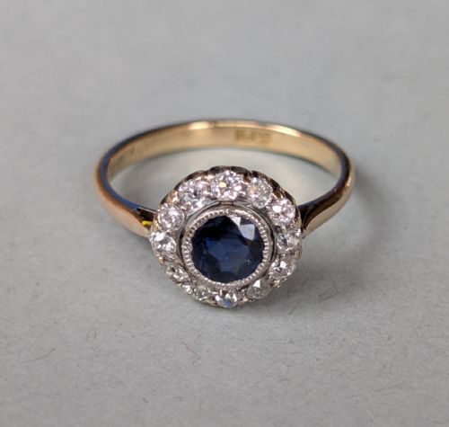 VICTORIAN 18CT GOLD SAPPHIRE DIAMOND DAISY RING - ADDITIONAL PHOTO 8
