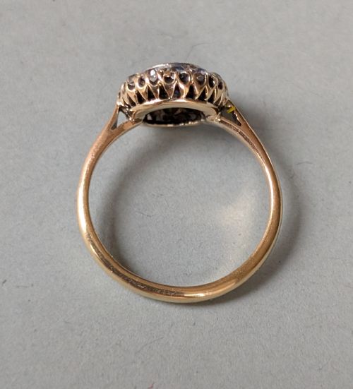 VICTORIAN 18CT GOLD SAPPHIRE DIAMOND DAISY RING - ADDITIONAL PHOTO 9