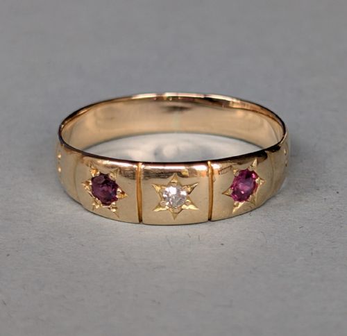 VICTORIAN 18CT GOLD RUBY DIAMOND GYPSY RING - ADDITIONAL PHOTO 3