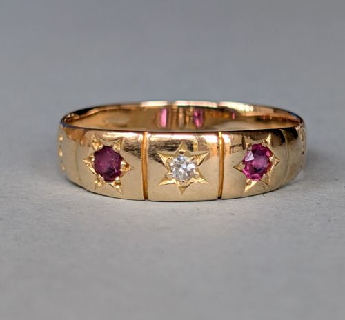 VICTORIAN 18CT GOLD RUBY DIAMOND GYPSY RING - ADDITIONAL PHOTO 4