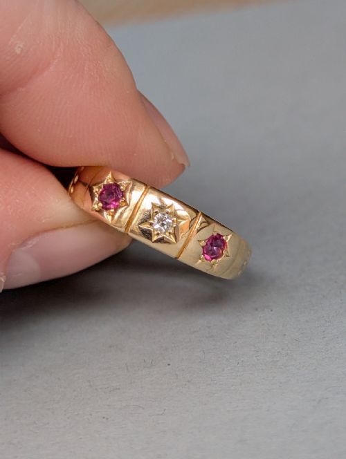 VICTORIAN 18CT GOLD RUBY DIAMOND GYPSY RING - ADDITIONAL PHOTO 5