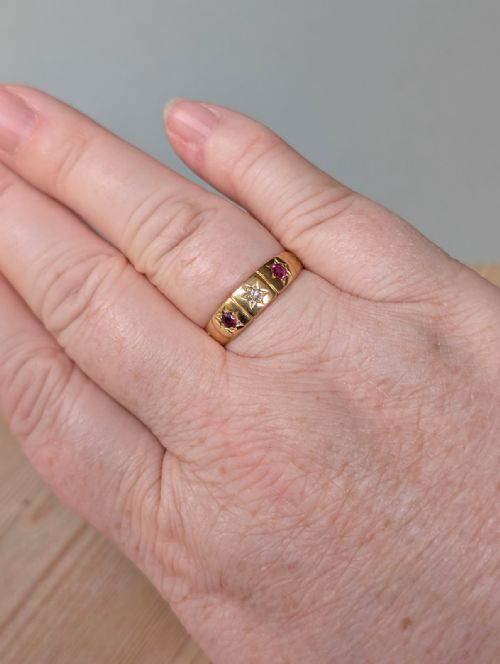 VICTORIAN 18CT GOLD RUBY DIAMOND GYPSY RING - ADDITIONAL PHOTO 7