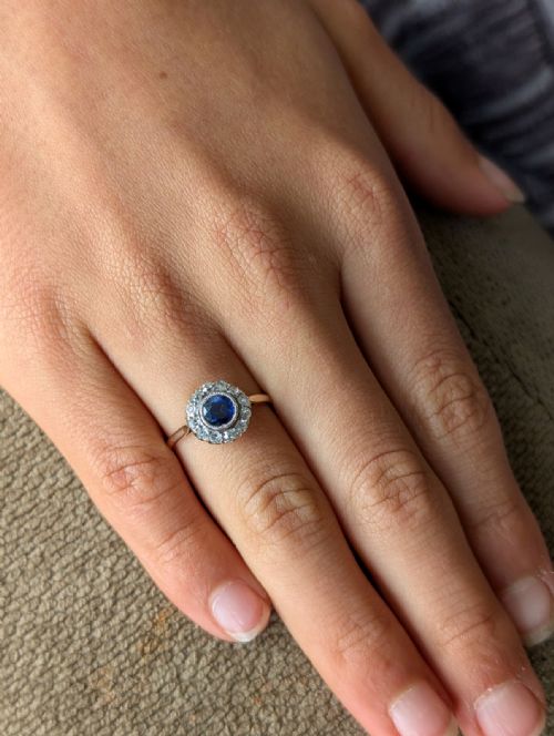 VICTORIAN 18CT GOLD SAPPHIRE DIAMOND DAISY RING - ADDITIONAL PHOTO 1