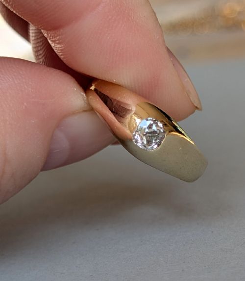 HEAVY VICTORIAN 18CT GOLD DIAMOND GYPSY RING - ADDITIONAL PHOTO 4