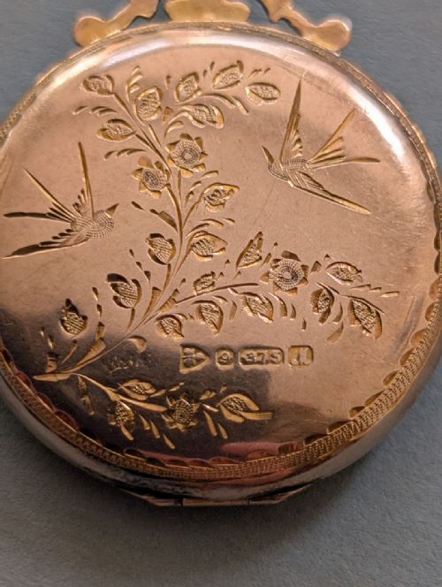 ANTIQUE 9CT ROSE GOLD LOCKET WITH BIRDS CHESTER 1912 - ADDITIONAL PHOTO 4