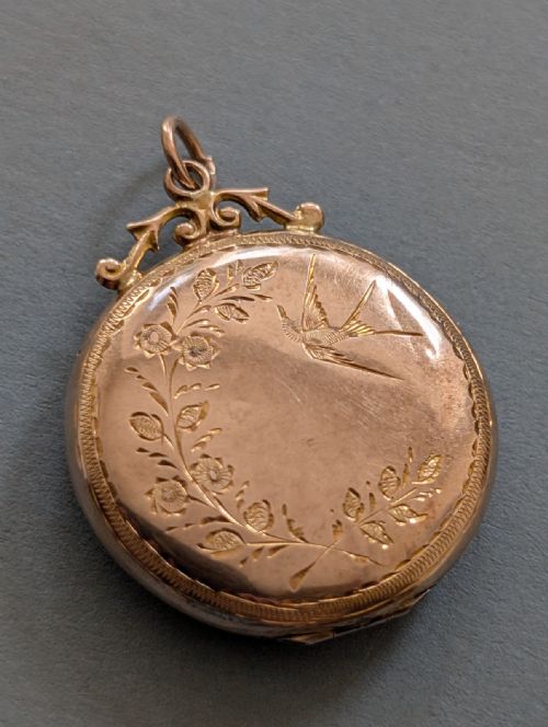 ANTIQUE 9CT ROSE GOLD LOCKET WITH BIRDS CHESTER 1912 - ADDITIONAL PHOTO 7