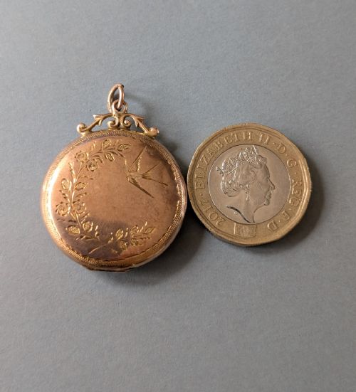 ANTIQUE 9CT ROSE GOLD LOCKET WITH BIRDS CHESTER 1912 - ADDITIONAL PHOTO 9