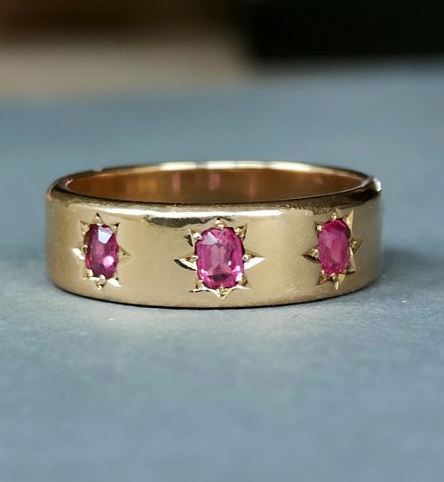ANTIQUE HEAVY 18CT GOLD RUBY DIAMOND GYPSY RING 1924 - ADDITIONAL PHOTO 2