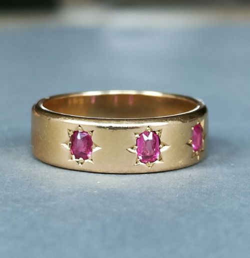ANTIQUE HEAVY 18CT GOLD RUBY DIAMOND GYPSY RING 1924 - ADDITIONAL PHOTO 3
