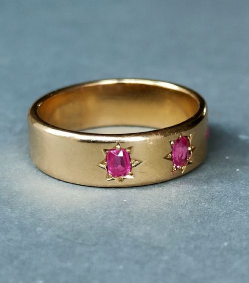 ANTIQUE HEAVY 18CT GOLD RUBY DIAMOND GYPSY RING 1924 - ADDITIONAL PHOTO 4
