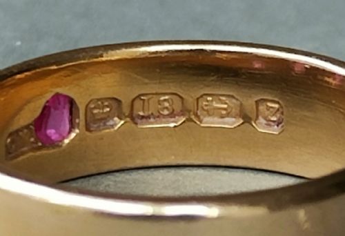 ANTIQUE HEAVY 18CT GOLD RUBY DIAMOND GYPSY RING 1924 - ADDITIONAL PHOTO 5